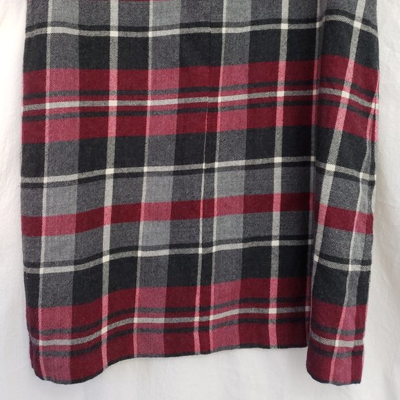 Pietro Brunelli Milano Italy Gray Maroon Plaid Bateau Wool Shift Dress Academia - Picture 8 of 16